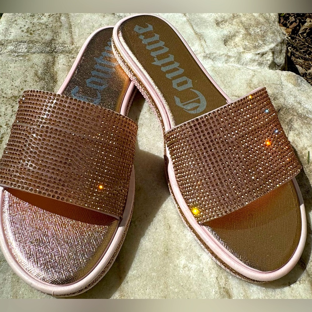 Juicy Couture Rose Gold Rhinestone‎ Slides Sz 9